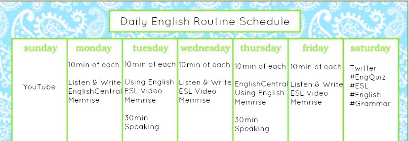 Daily English Routine Schedule